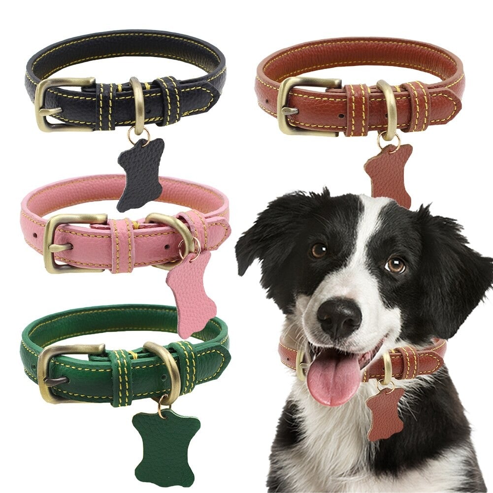PU Leather Dog Neck Collar with Hangtag