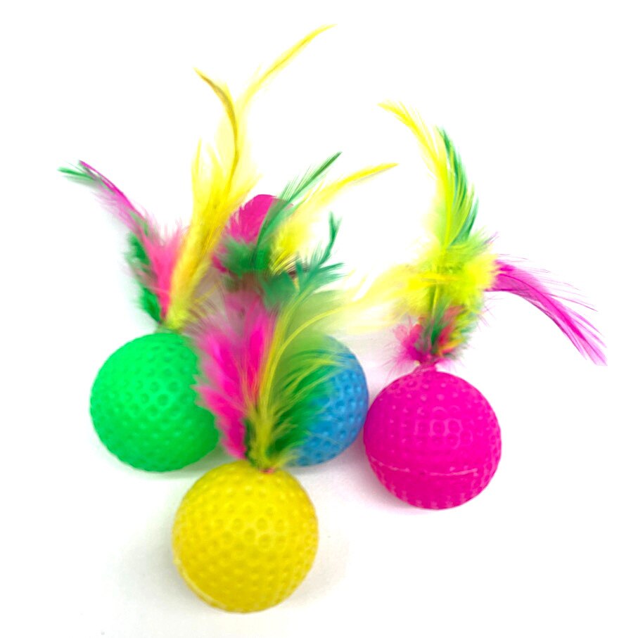 6 pcs Mixed Plastic Golf Ball with Feather Cat Toy