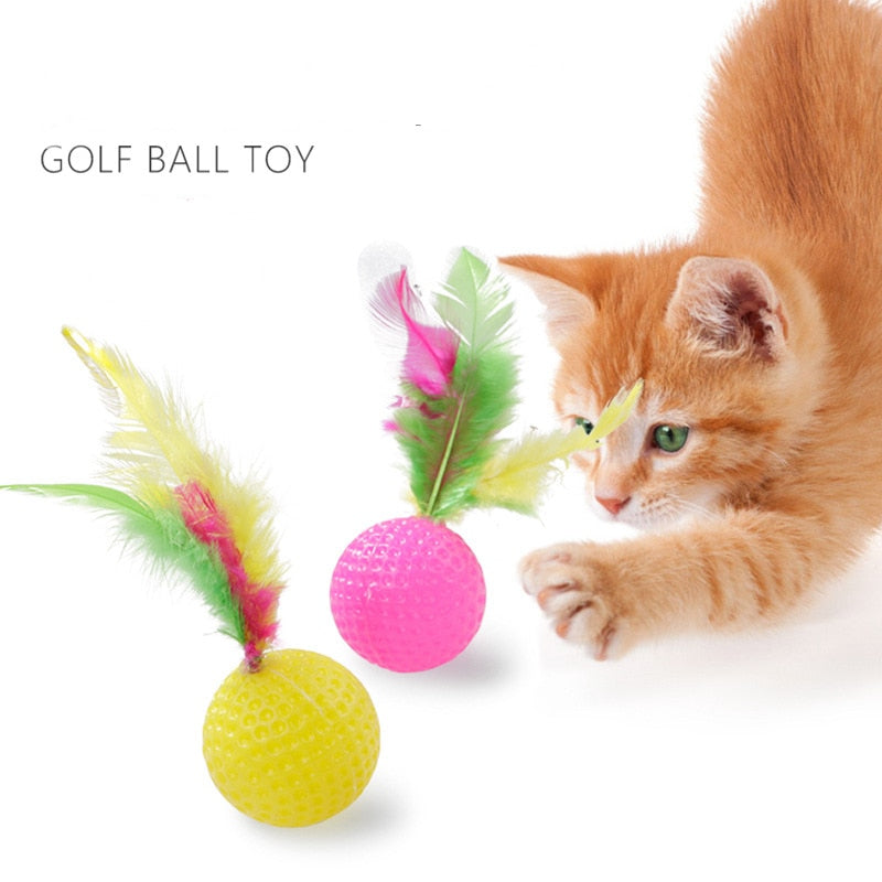 6 pcs Mixed Plastic Golf Ball with Feather Cat Toy